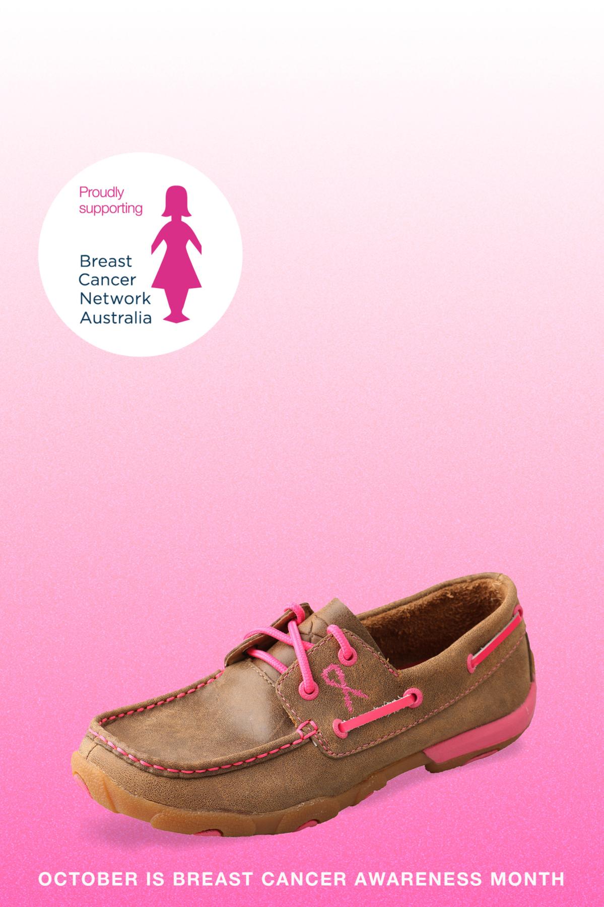 Womens Pink Ribbon Mocs Lace Up